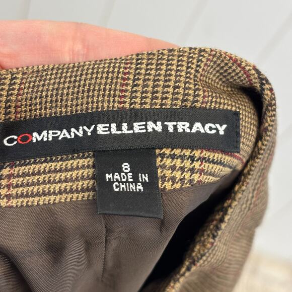 Company Ellen Tracy Dk Academia Houndstooth Embroidered Wool Skirt Size 8 Brown - Picture 3 of 10